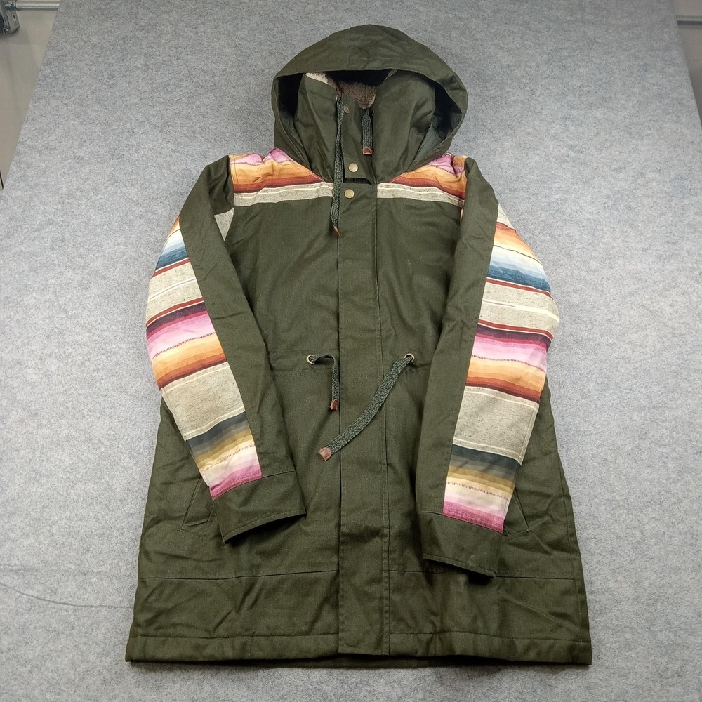 Burton Jacket Womens Large Green Hooded Striped Insulated‎ Ski Living Lining